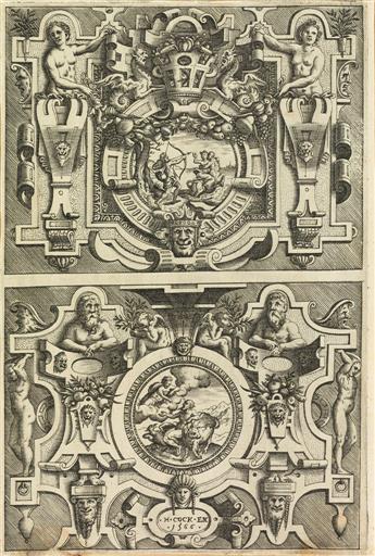 PIETER VAN DER HEYDEN (after Jacob Floris) Group of 5 engravings of mytholgical subjects in elaborate decorative panels